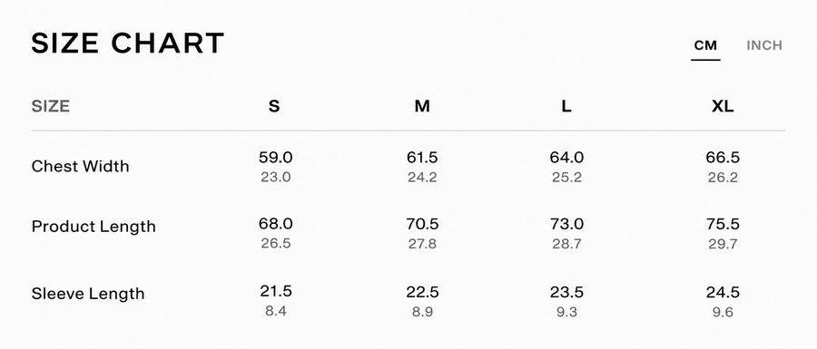 Size chart